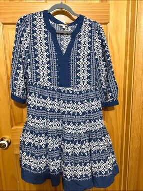 anthropologie white dress with blue flowers Anthropologie Bird Dress